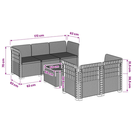 5-personers Havemøbel Sofa Rattan Look PP Hvid