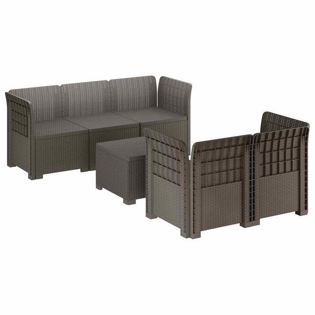 5-personers Havemøbel Sofa Rattan Look PP Lysegrå