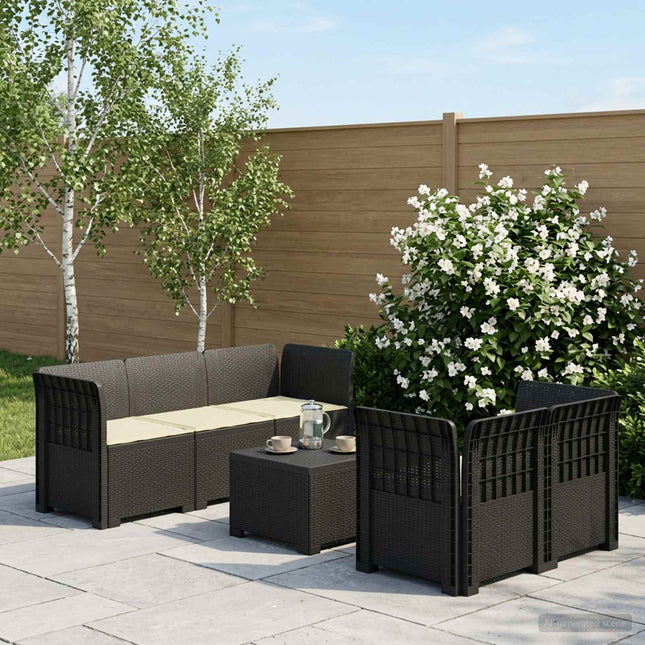 5-personers Havemøbel Sofa med Hynder Rattan Look PP Antracit