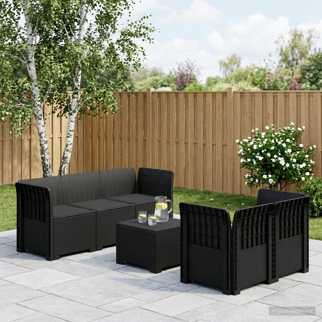 5-personers Havemøbel Sofa med Hynder Rattan Look PP Antracit