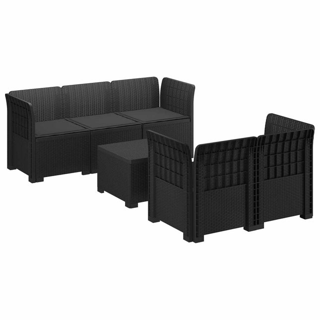 5-personers Havemøbel Sofa med Hynder Rattan Look PP Antracit