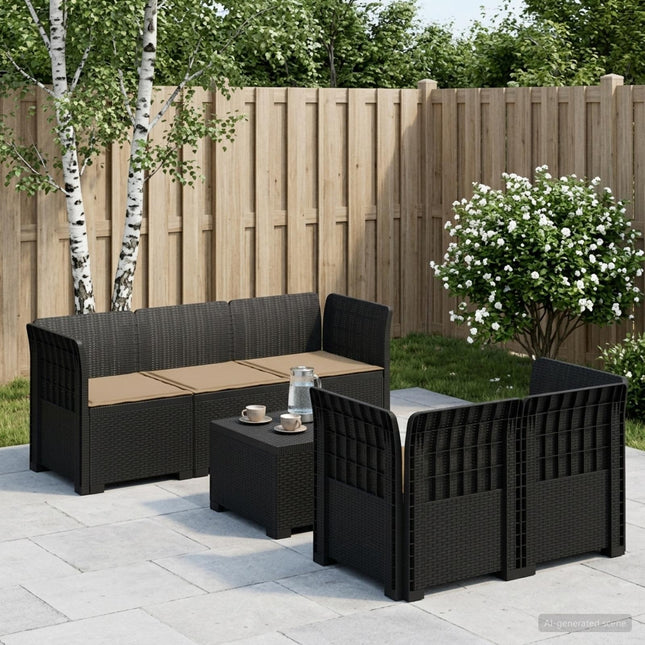 5-personers Havemøbel Sofa med Hynder Rattan Look PP Antracit