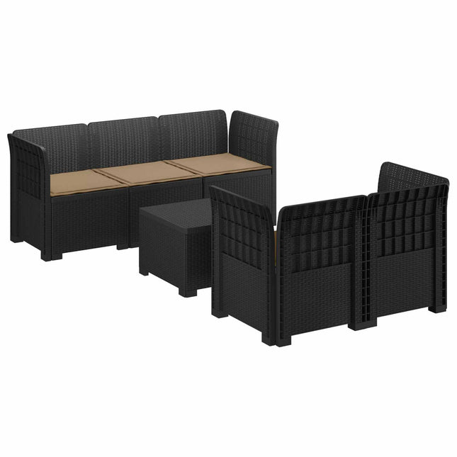 5-personers Havemøbel Sofa med Hynder Rattan Look PP Antracit