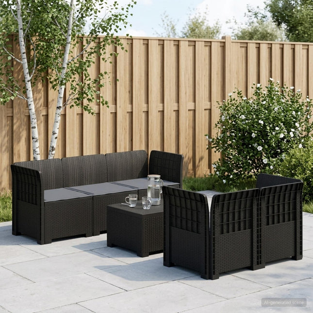 5-personers Havemøbel Sofa med Hynder Rattan Look PP Antracit