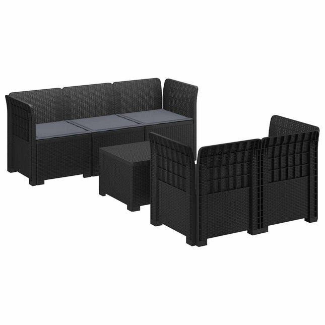 5-personers Havemøbel Sofa med Hynder Rattan Look PP Antracit