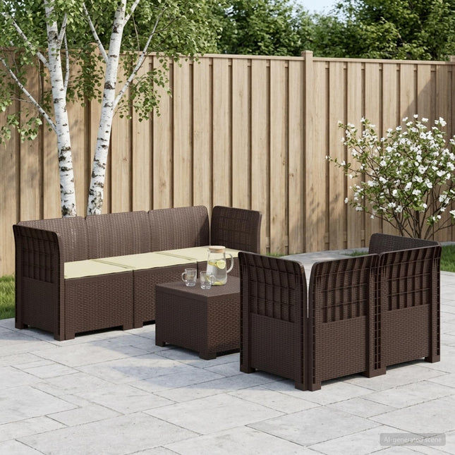 5-personers Havemøbel Sofa med Hynder Rattan Look PP Brun