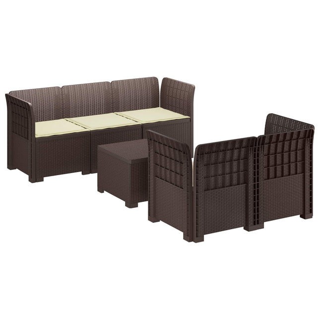 5-personers Havemøbel Sofa med Hynder Rattan Look PP Brun