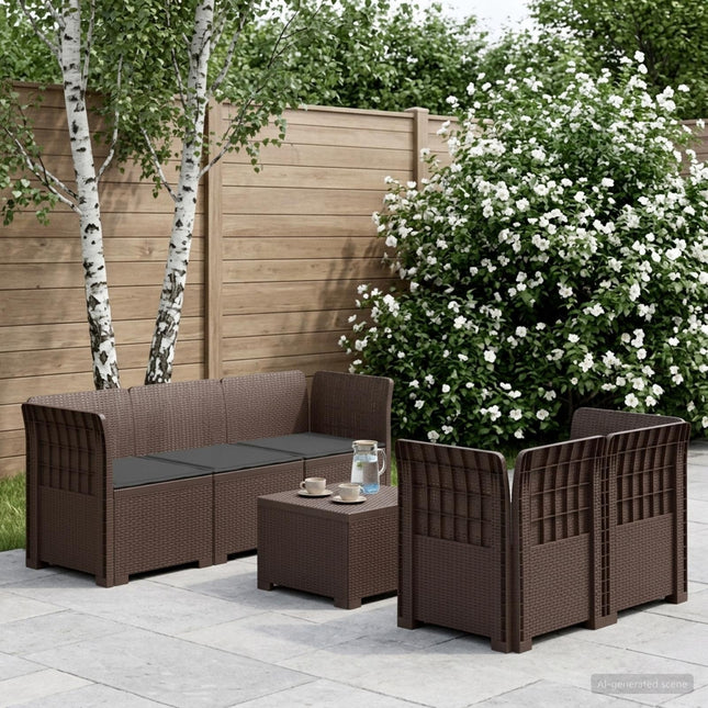 5-personers Havemøbel Sofa med Hynder Rattan Look PP Brun