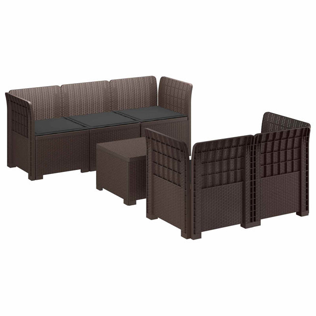 5-personers Havemøbel Sofa med Hynder Rattan Look PP Brun