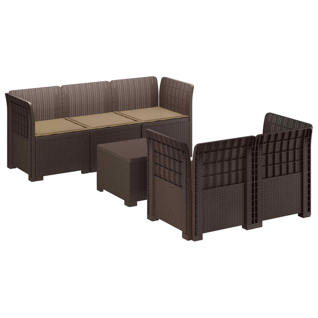 5-personers Havemøbel Sofa med Hynder Rattan Look PP Brun