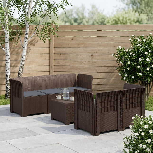 5-personers Havemøbel Sofa med Hynder Rattan Look PP Brun