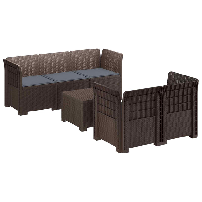 5-personers Havemøbel Sofa med Hynder Rattan Look PP Brun