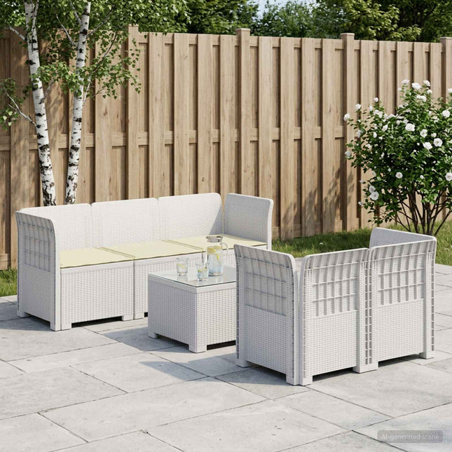 5-personers Havemøbel Sofa med Hynder Rattan Look PP Hvid