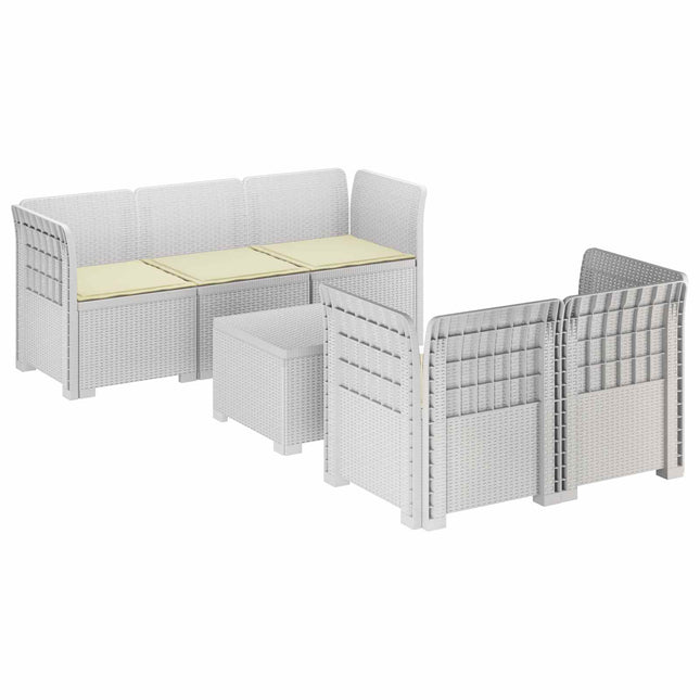5-personers Havemøbel Sofa med Hynder Rattan Look PP Hvid