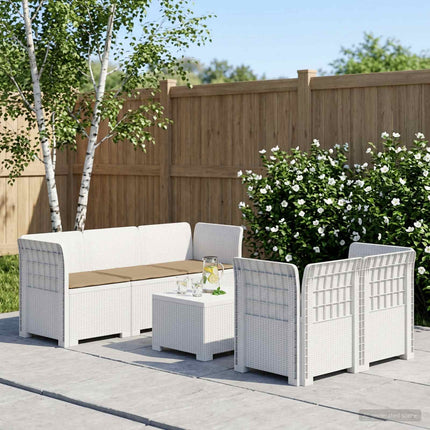 5-personers Havemøbel Sofa med Hynder Rattan Look PP Hvid