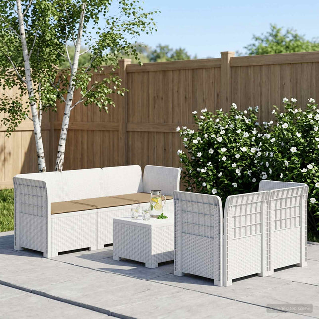 5-personers Havemøbel Sofa med Hynder Rattan Look PP Hvid