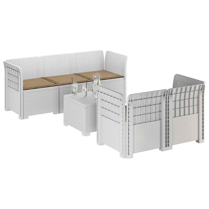 5-personers Havemøbel Sofa med Hynder Rattan Look PP Hvid