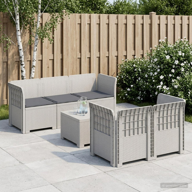 5-personers Havemøbel Sofa med Hynder Rattan Look PP Hvid