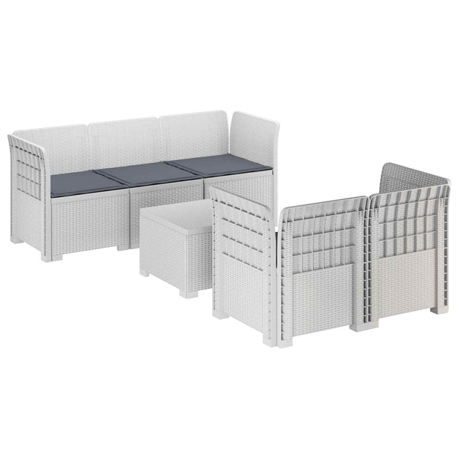 5-personers Havemøbel Sofa med Hynder Rattan Look PP Hvid