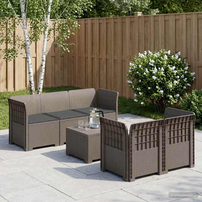 5-personers Havemøbel Sofa med Hynder Rattan Look PP Lysegrå