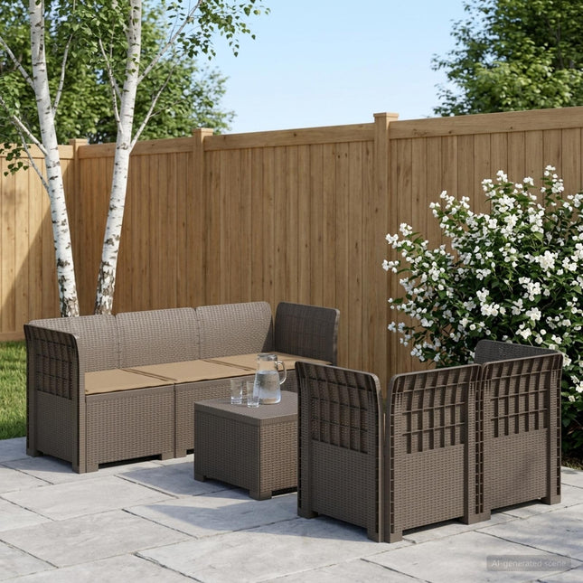 5-personers Havemøbel Sofa med Hynder Rattan Look PP Lysegrå