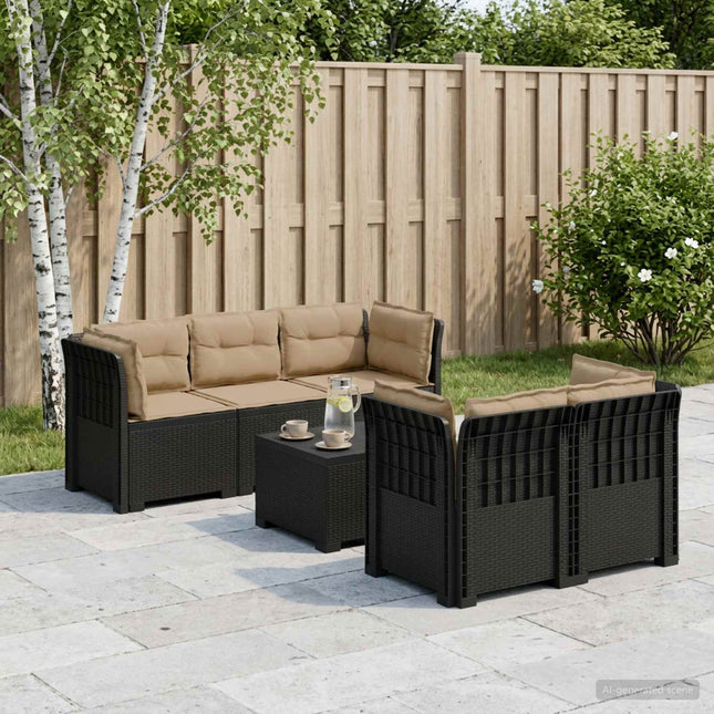 5-personers Havemøbel Sofa med Hynder Rattan Look PP Antracit