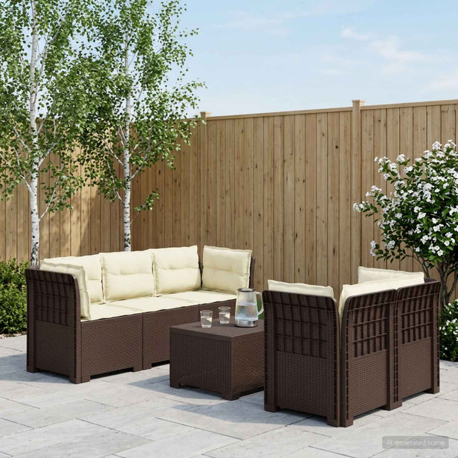 5-personers Havemøbel Sofa med Hynder Rattan Look PP Brun