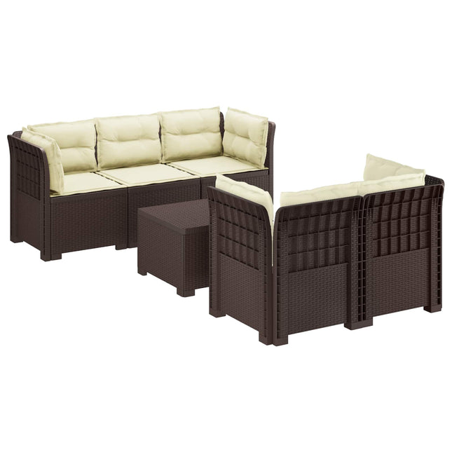 5-personers Havemøbel Sofa med Hynder Rattan Look PP Brun