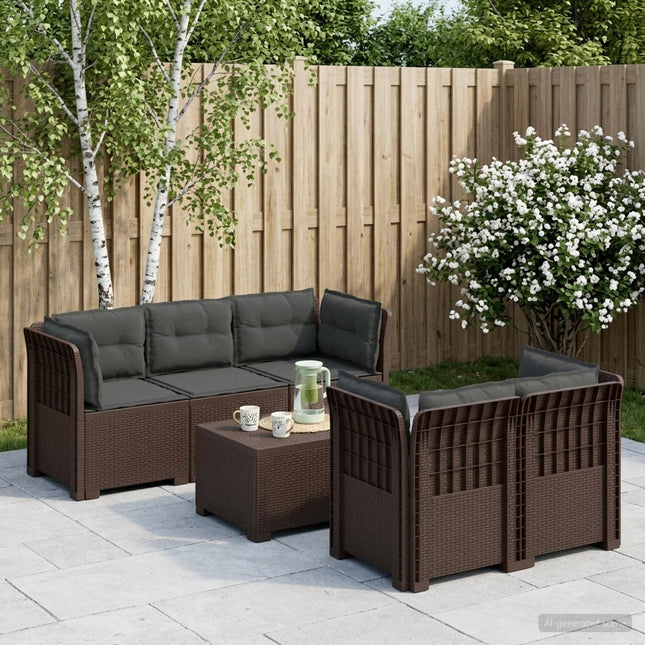 5-personers Havemøbel Sofa med Hynder Rattan Look PP Brun