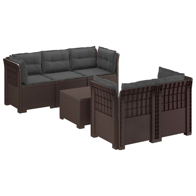 5-personers Havemøbel Sofa med Hynder Rattan Look PP Brun