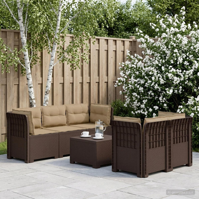 5-personers Havemøbel Sofa med Hynder Rattan Look PP Brun