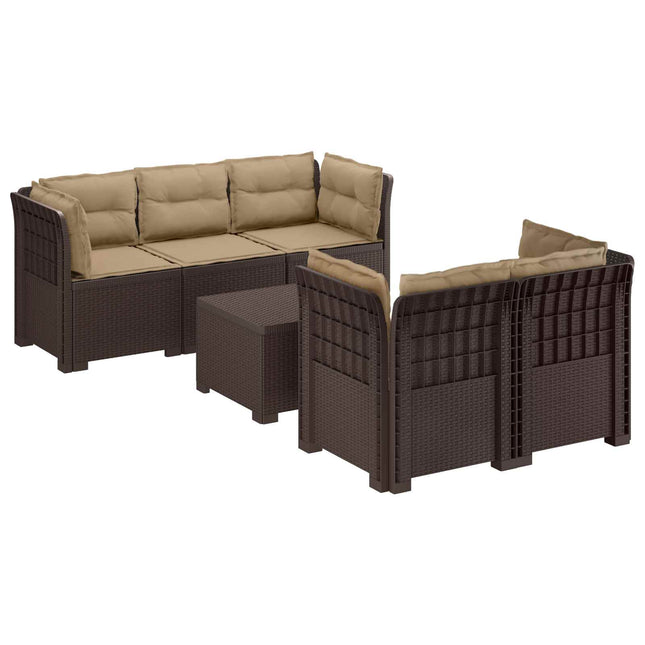 5-personers Havemøbel Sofa med Hynder Rattan Look PP Brun