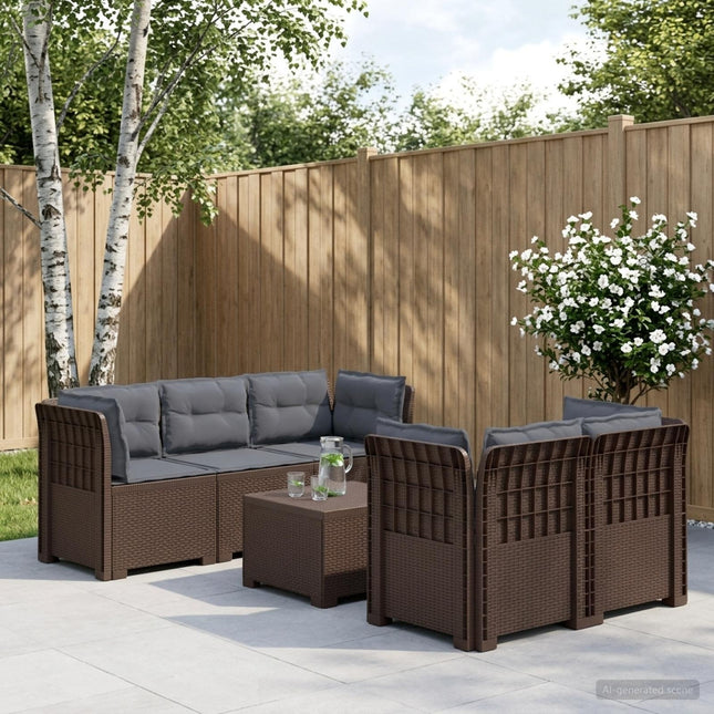 5-personers Havemøbel Sofa med Hynder Rattan Look PP Brun