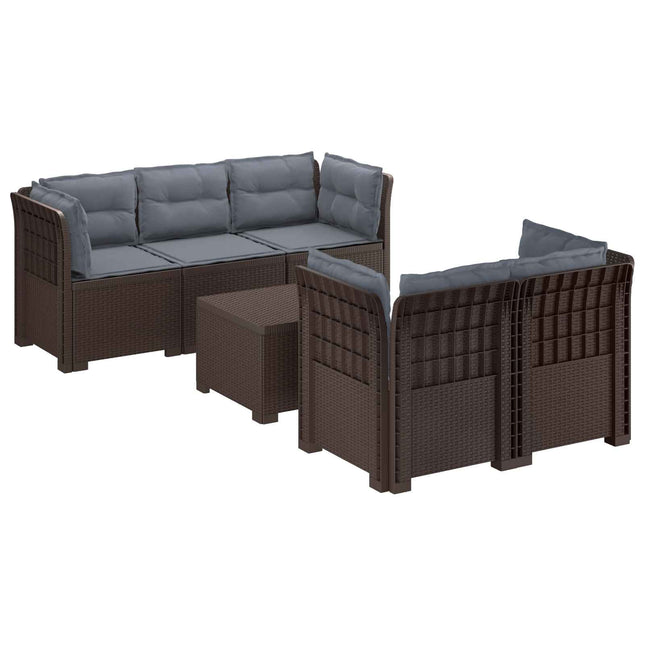 5-personers Havemøbel Sofa med Hynder Rattan Look PP Brun