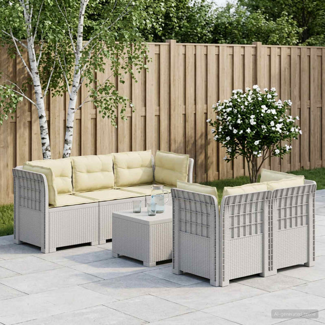5-personers Havemøbel Sofa med Hynder Rattan Look PP Hvid