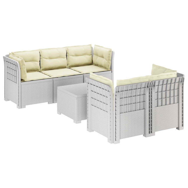 5-personers Havemøbel Sofa med Hynder Rattan Look PP Hvid