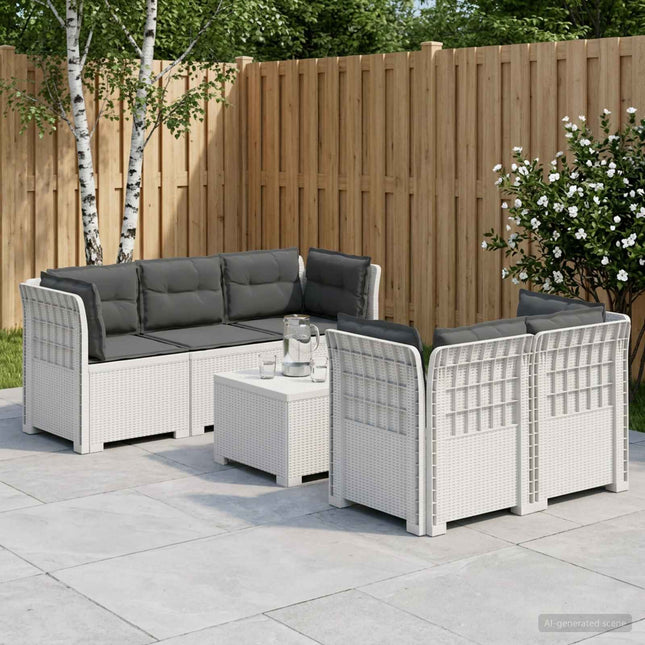 5-personers Havemøbel Sofa med Hynder Rattan Look PP Hvid