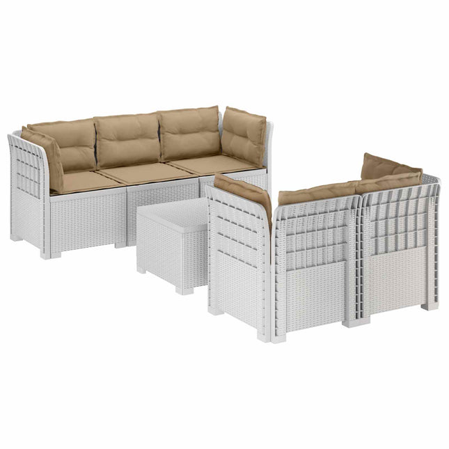 5-personers Havemøbel Sofa med Hynder Rattan Look PP Hvid