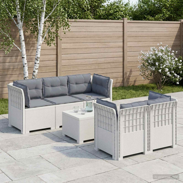 5-personers Havemøbel Sofa med Hynder Rattan Look PP Hvid