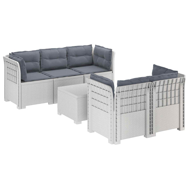 5-personers Havemøbel Sofa med Hynder Rattan Look PP Hvid