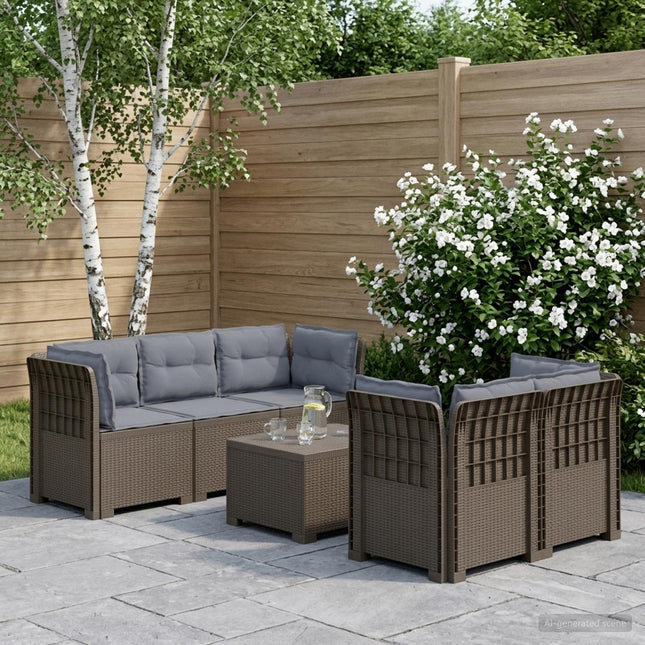 5-personers Havemøbel Sofa med Hynder Rattan Look PP Lysegrå