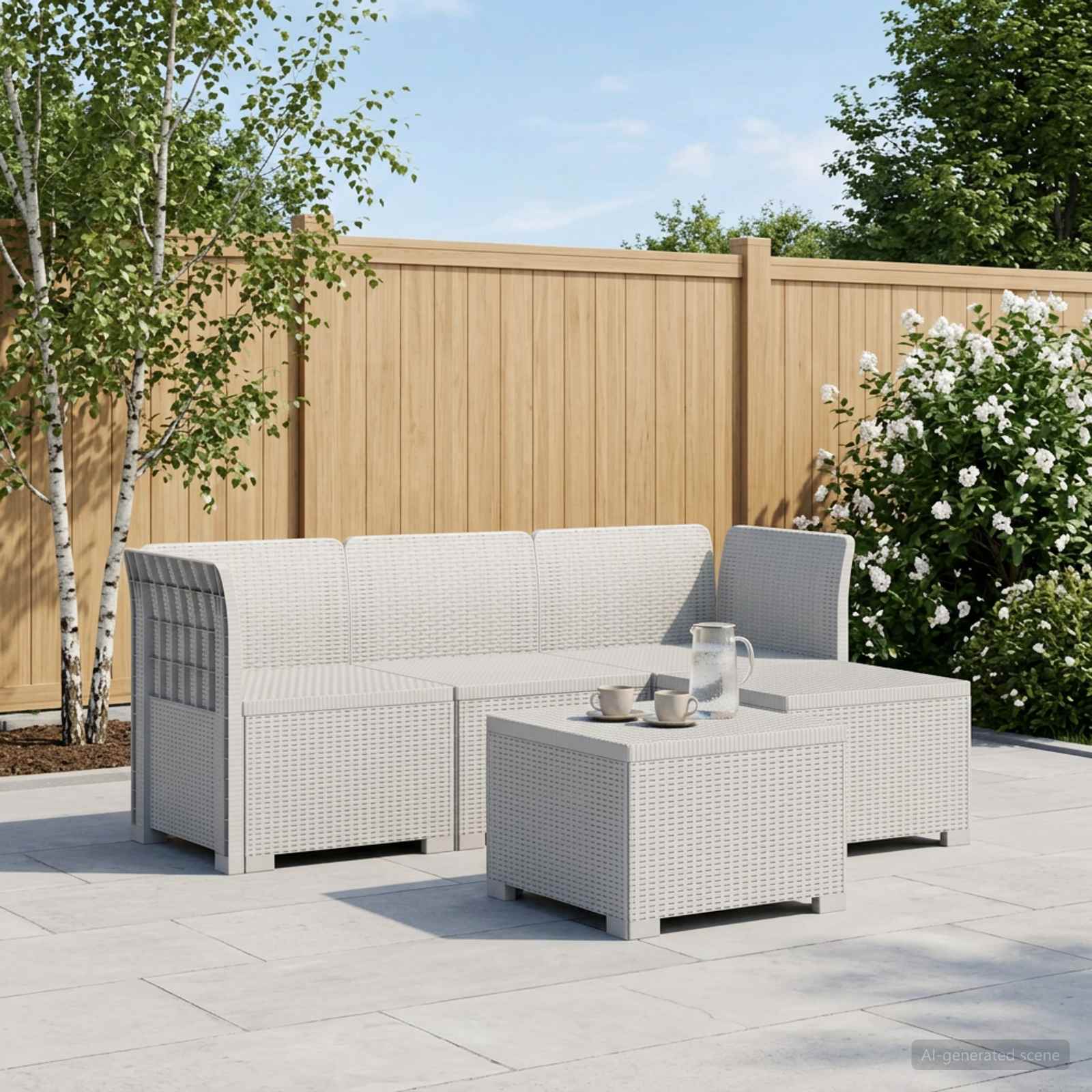 4-personers Have Sofa Rattan Look PP Hvid