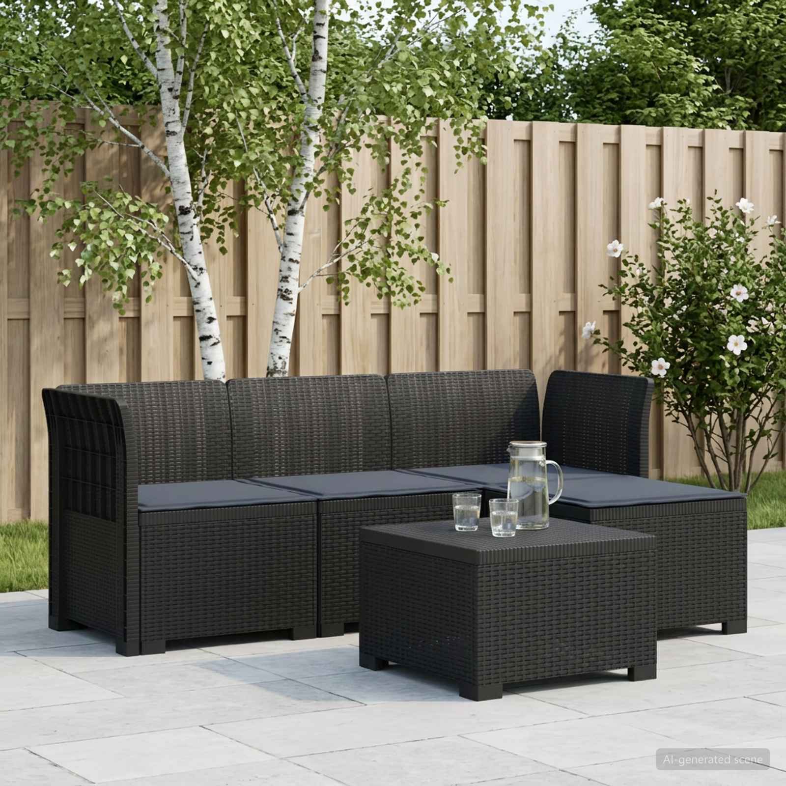 4-personers Have Sofa med Hynder Rattan Look PP Antracit