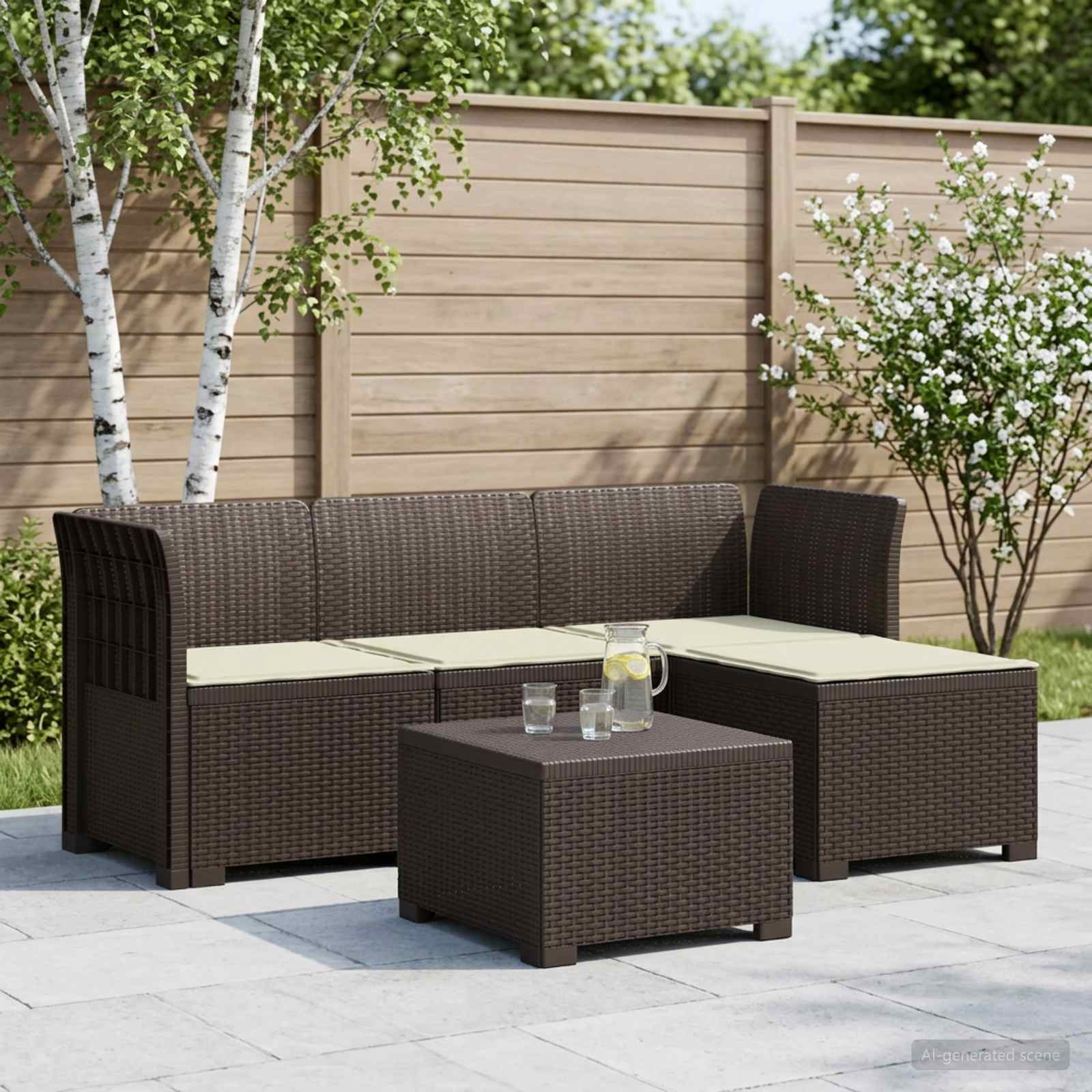4-personers Have Sofa med Hynder Rattan Look PP Brun