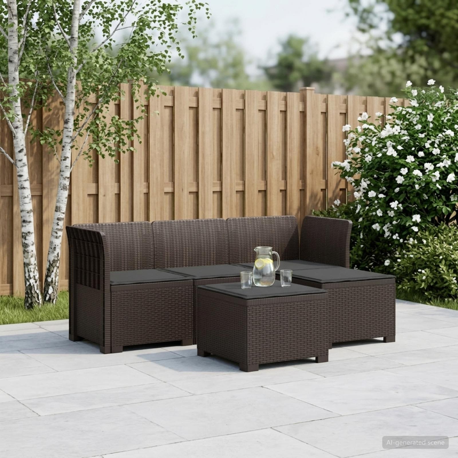 4-personers Have Sofa med Hynder Rattan Look PP Brun