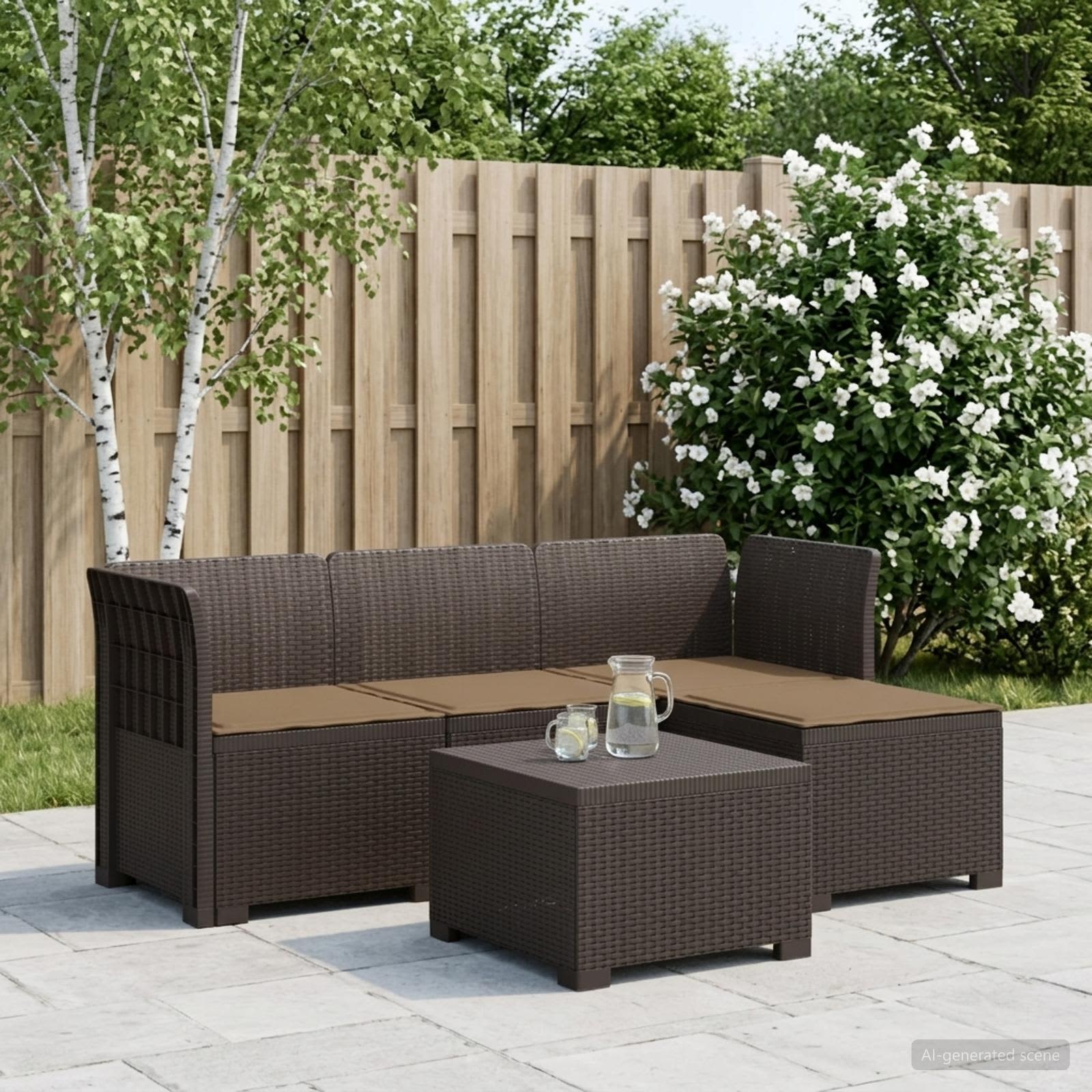 4-personers Have Sofa med Hynder Rattan Look PP Brun