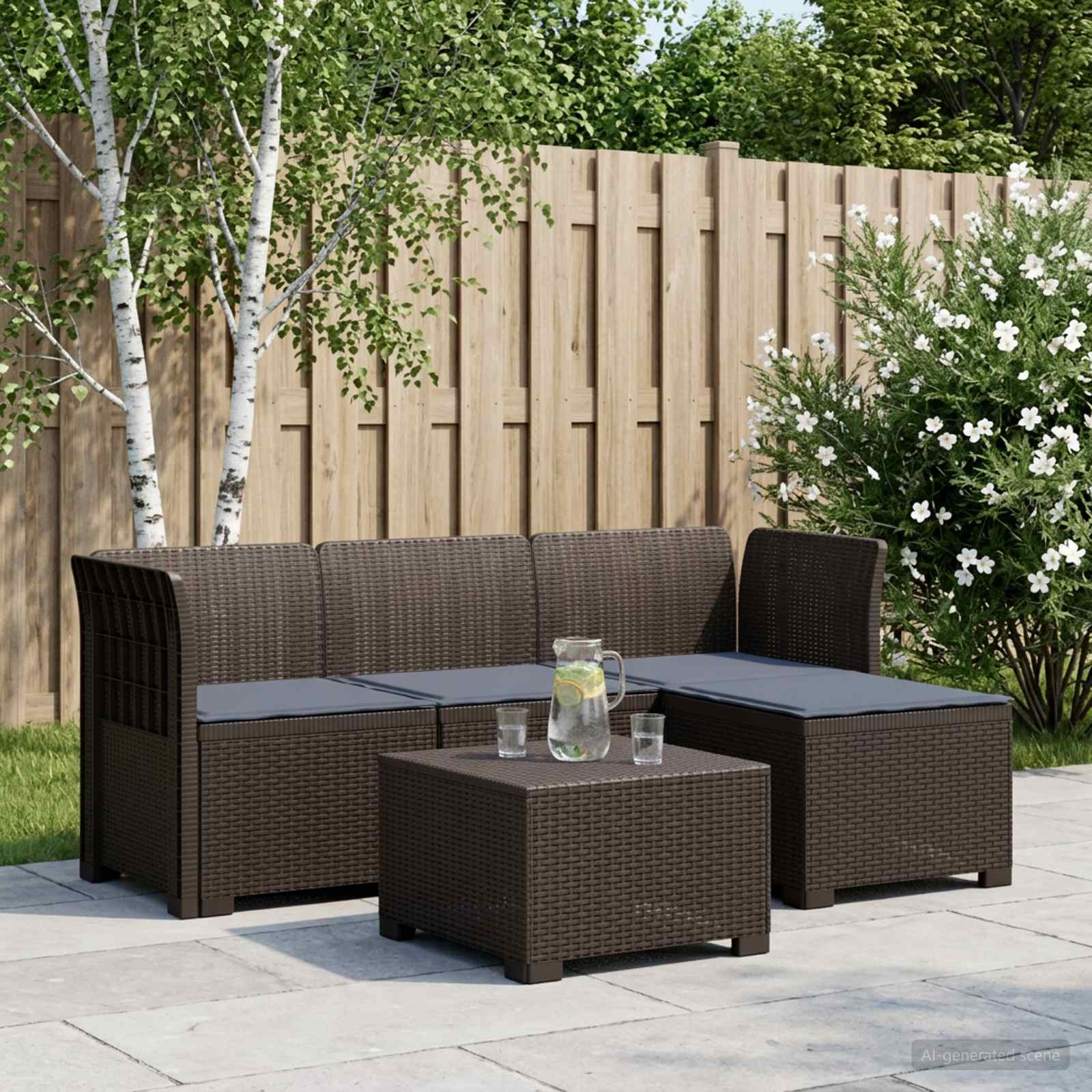 4-personers Have Sofa med Hynder Rattan Look PP Brun