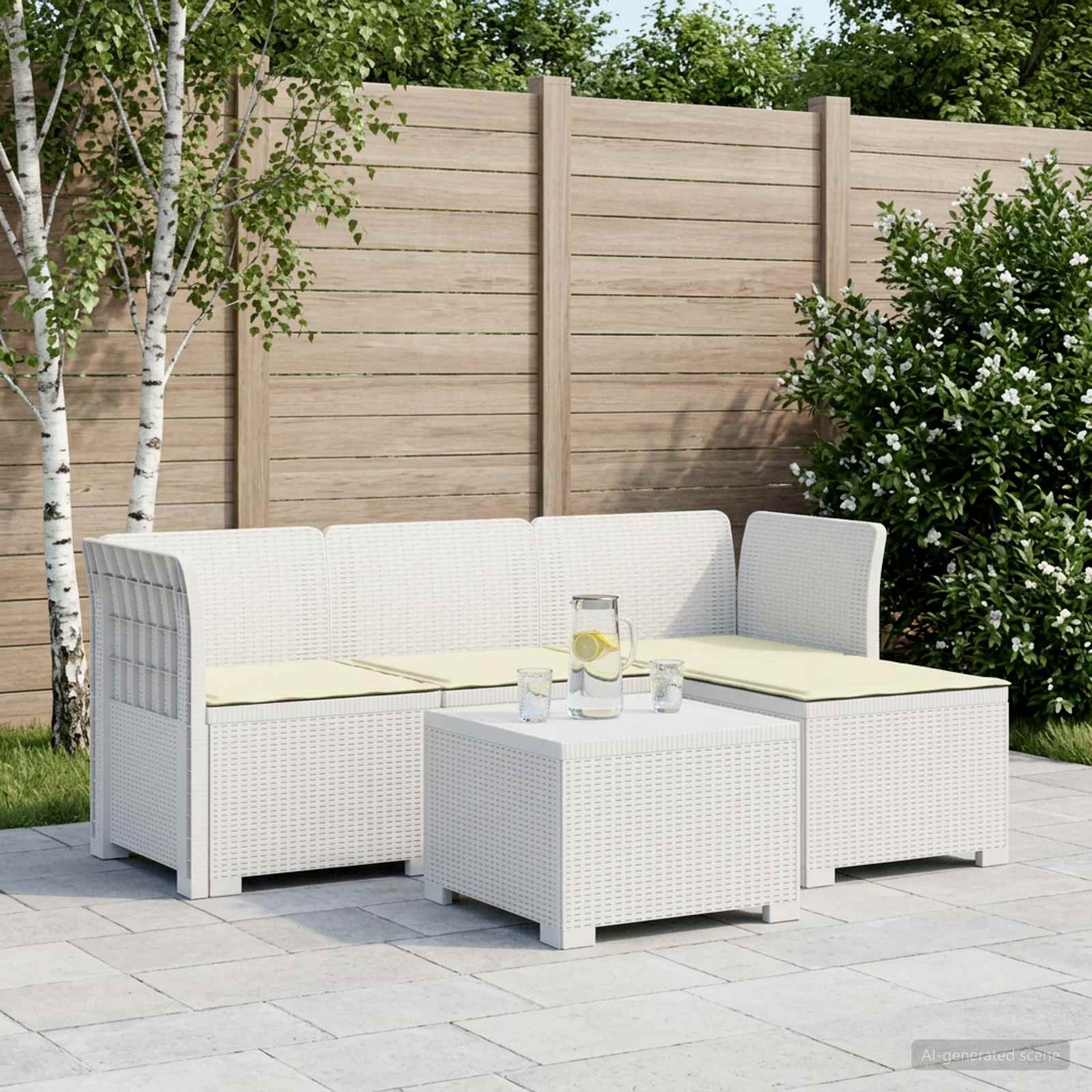 4-personers Have Sofa med Hynder Rattan Look PP Hvid