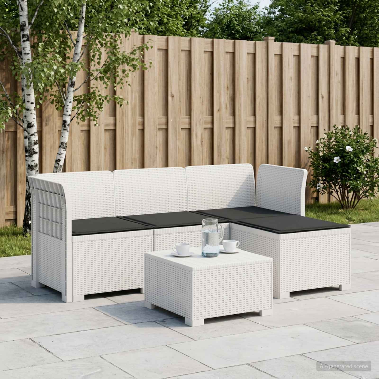4-personers Have Sofa med Hynder Rattan Look PP Hvid