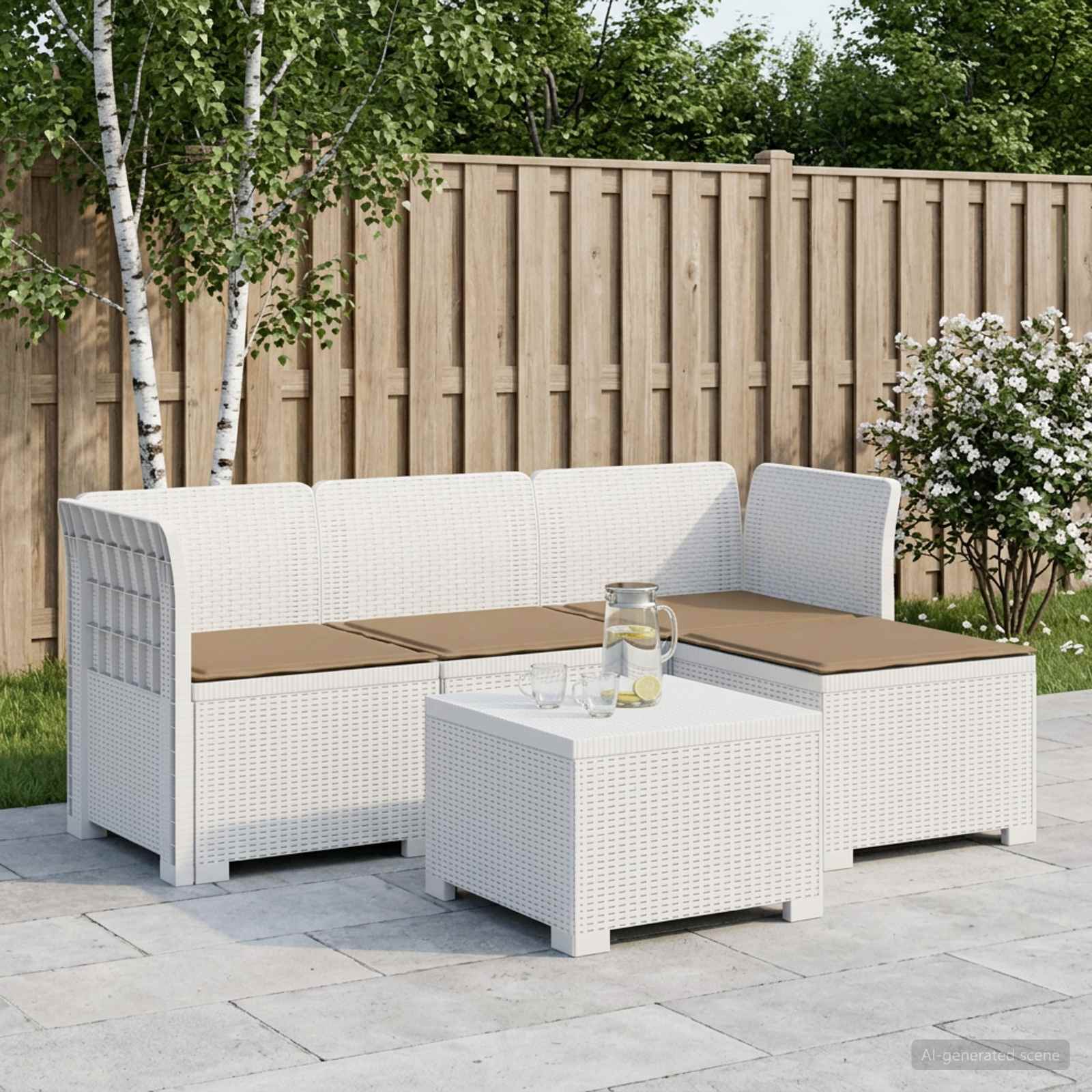 4-personers Have Sofa med Hynder Rattan Look PP Hvid